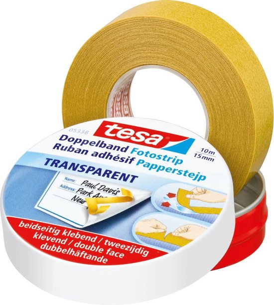 Foto: 2x tesa dubbelzijdige foto tape in blik 10 meter huishouding hobbymateriaal benodigdheden tesa dubbelzijdig tape tape voor o a foto s tekeningen en kaarten