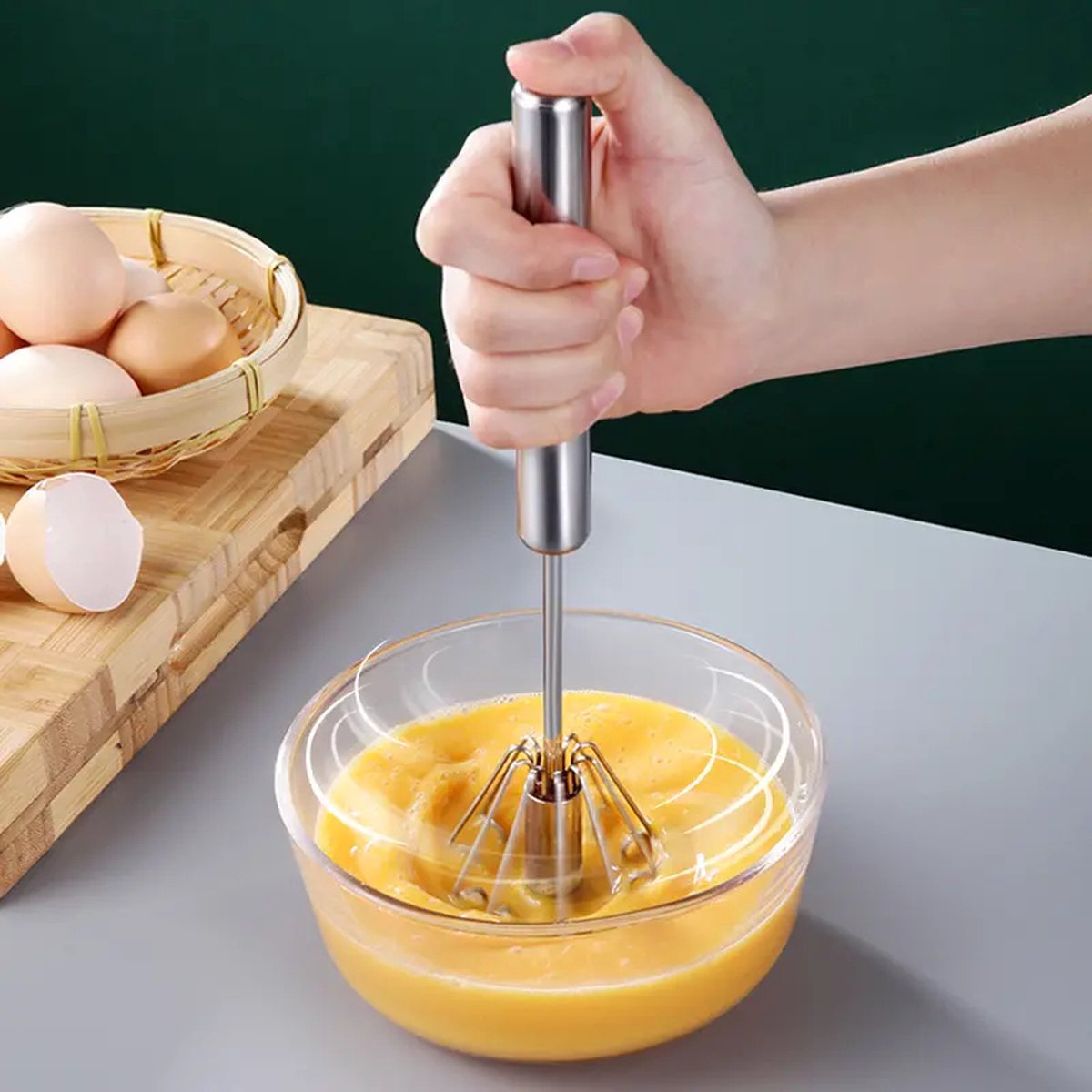 Hoogwaardige handmatige eierklopper, roestvrij staal handdruk, mengen eiklopper 33 cm