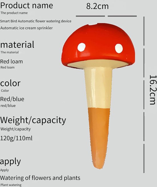 4 Globes D'Arrosage Automatique Champignon - Pour Plantes Intérieur/Extérieur