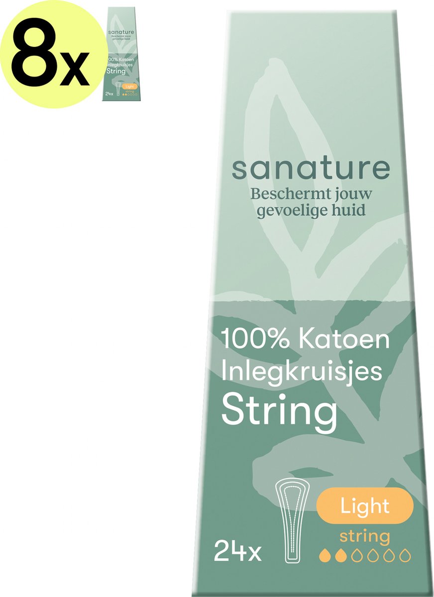 Goedkoopste Sanature 100 katoenen string inlegkruisjes - 8 keer 24 stuks natuurlijke bescherming voor in je string of tanga