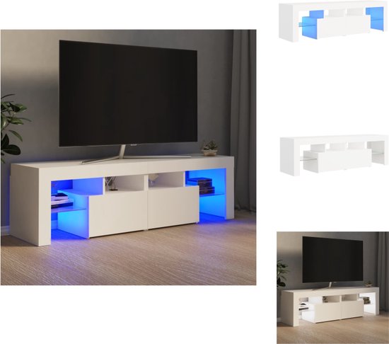 vidaXL Tv-meubel LED-verlichting - 140 x 36.5 x 40 cm - Wit - Bewerkt hout - Kast