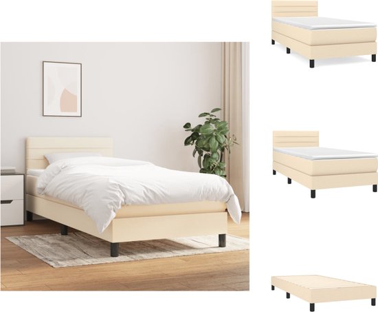 vidaXL Boxspringbed - Crème - 90 x 190 x 78/88 cm - Pocketvering matras - Bed