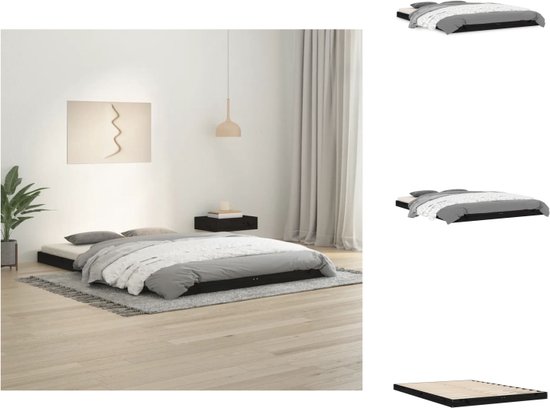 vidaXL Bedframe Grenenhout - 203.5 x 144 x 9 cm - Zwart - Bed