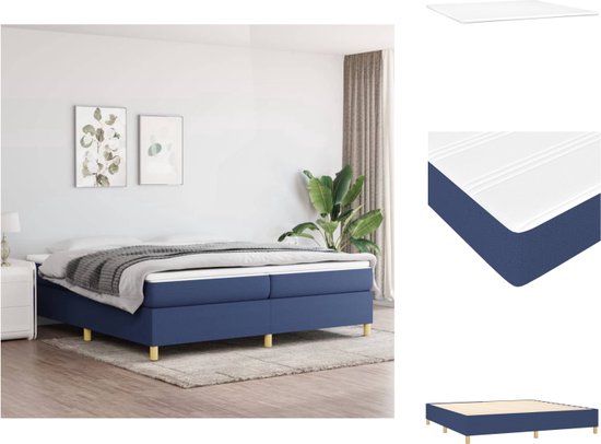 vidaXL Boxspring Bed - Blauw - 203 x 200 x 35 cm - Duurzaam - Pocketvering - Middelharde ondersteuning - Huidvriendelijk topmatras - Multiplex lattenbodem - Montagehandleiding - 1 x bedframe - 2 x matras - 1 x topmatras - Bed