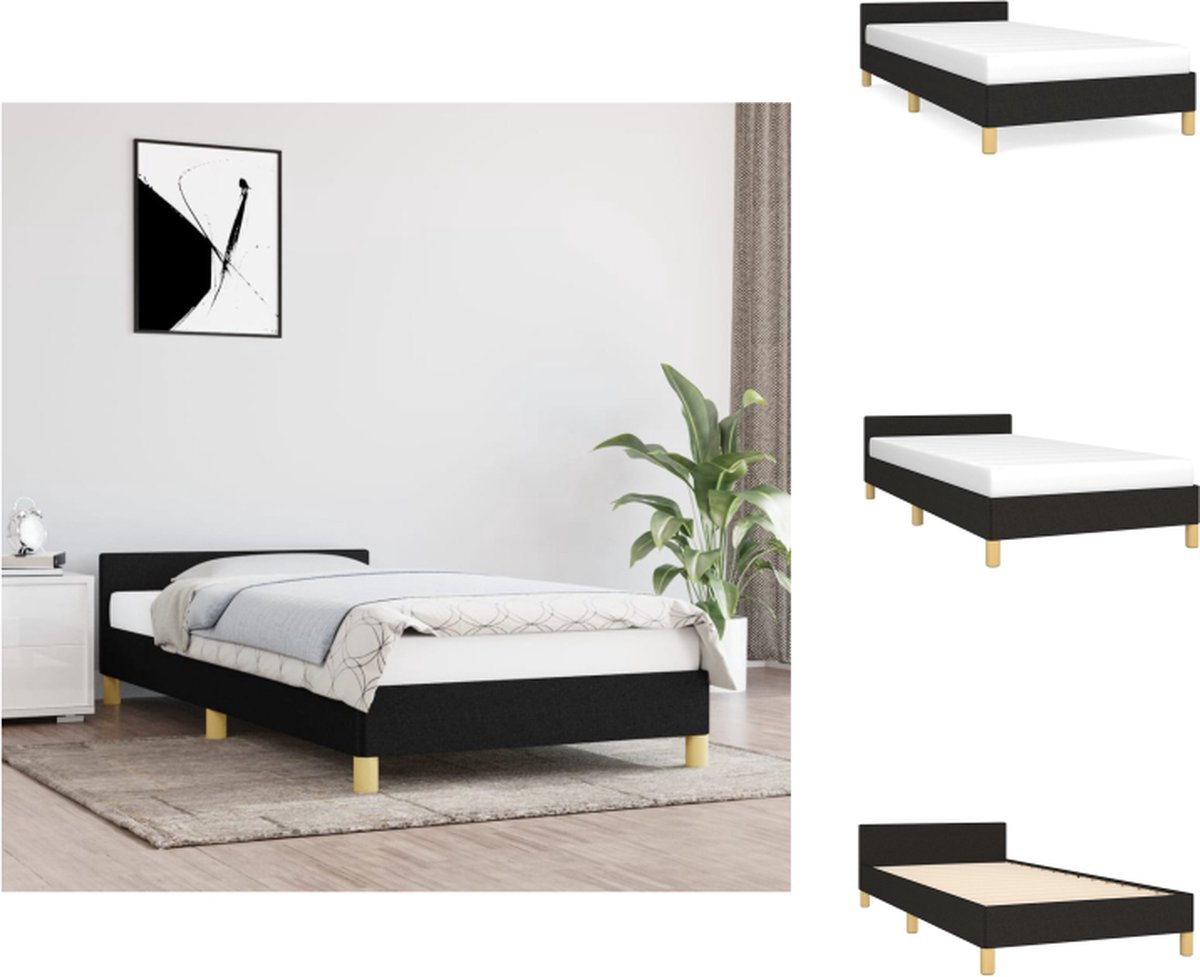VidaXL Bedframe Duurzaam Bedframe Afmeting- 193x93x50 cm Ken- Ondersteunende poten Kleur- Zwart Materiaal- Polyester Multiplex Bewerkt hout Geschikt voor 90x190 cm matras Bed