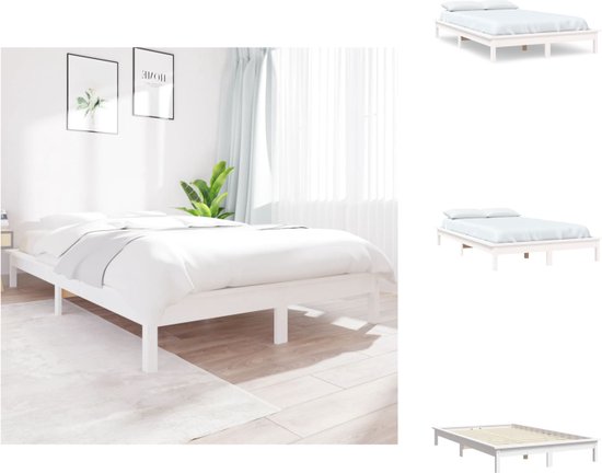 vidaXL Houten Bed - Massief Grenenhout - Praktische Lattenbodem - Wit - 202 x 146.5 x 26 cm - Bed