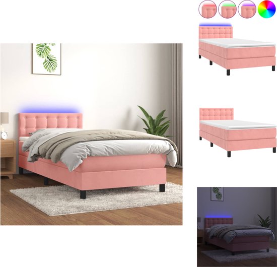 vidaXL Bed - Roze Fluweel - 203x100x78/88 cm - LED - Pocketvering - Huidvriendelijk - Bed