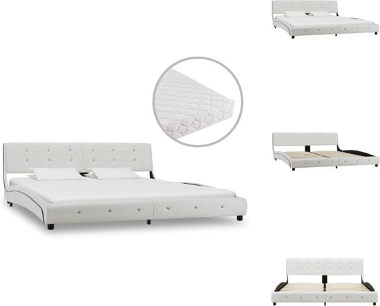 vidaXL Bedframe - Klassiek wit - Ijzer en hout - 223 x 185 x 69.5 cm - Inclusief matras - Bed