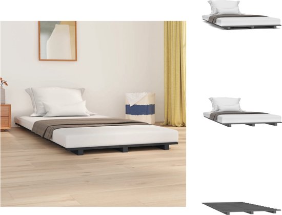 vidaXL Houten bedframe - 190 x 75 x 5 cm - Massief grenenhout - Grijs - Bed