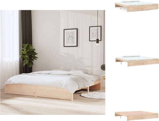 vidaXL Bedframe - Houten - Grenenhout - 205.5 x 205.5 x 31 cm - Met lattenbodem - Geschikt voor 200 x 200 cm matras - Montage vereist - Bed