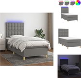 vidaXL Boxspring Bed - Donkergrijs - 203 x 100 x 118/128 cm - Verstelbaar hoofdbord - Kleurrijke LED-verlichting - Pocketvering matras - Huidvriendelijk topmatras - Inclusief montagehandleiding en LED-strip - Bed