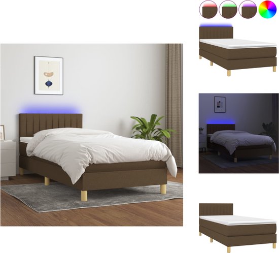 vidaXL Boxspring - Bed met matras en LED - 203x100x78/88 cm - Donkerbruin - Bed