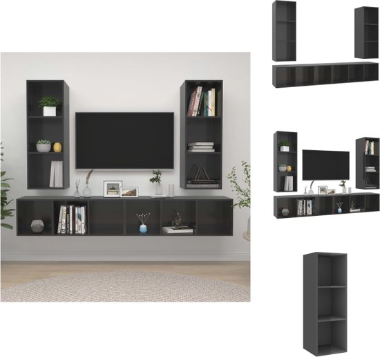vidaXL TV-meubelset Hoogglans Grijs - Spaanplaat 37x37x107 cm - Montage vereist - 4 stuks - Kast