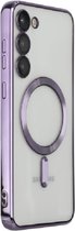 Hoesje Geschikt voor Samsung Galaxy S23 silicone Back cover met lenzbeschermer/magneet case Telefoonhoesje/transparant met Paars randen