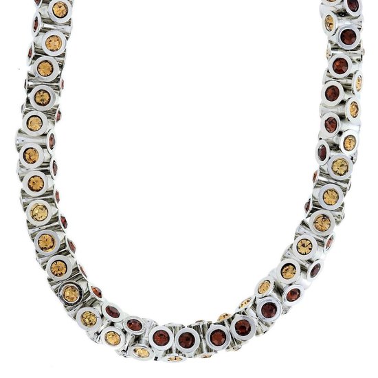 Collier tonneau Behave Classic couleur argent avec cristal marron