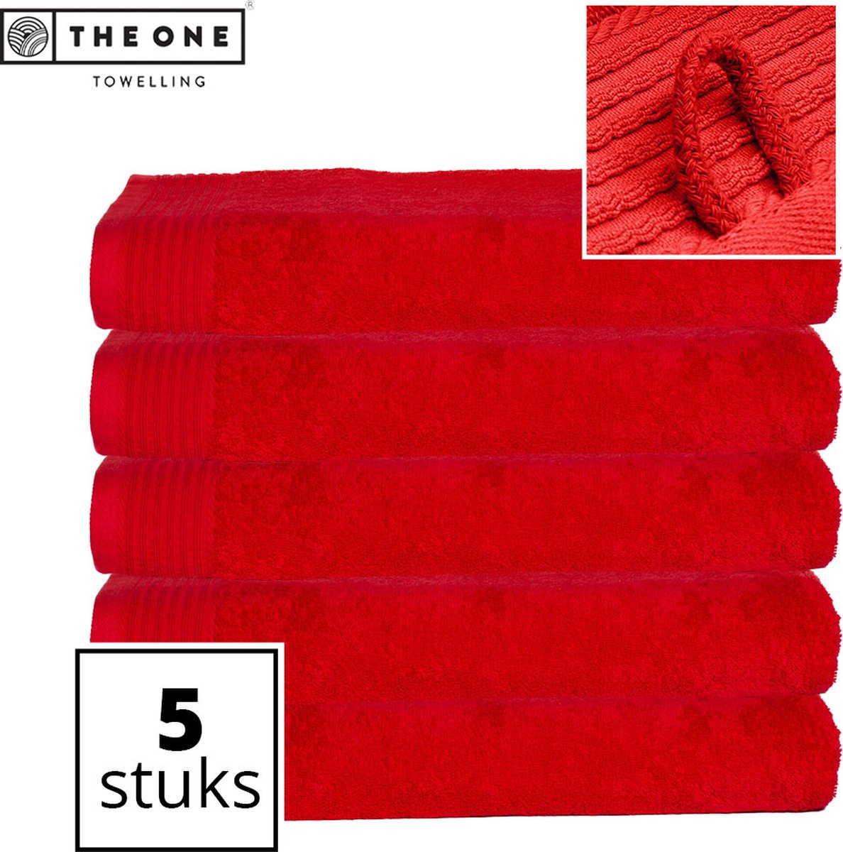 The One Towelling Classic Strandlakens - Voordeelverpakking - Hoge vochtopname - 100% Gekamd katoen - 100 x 180 cm - Rood - 5 Stuks