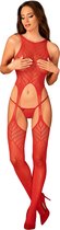 Obsessive N122 - Erotische Catsuit - Volledig Open Aan Kruis En Kont - Rood - One Size