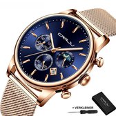 CRRJU® Montres pour Montre de montres pour hommes Garçons Hommes - Bracelet en acier - résistant à l' eau - UVC cadeaux - Rose Blauw
