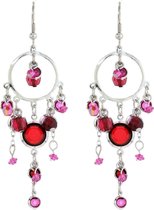 Behave Zilverkleurige oorbellen met roze en rode hangers