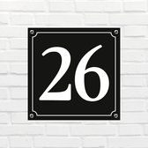 Huisnummerbord Klassiek - Nummer 26 - 14 x 11 cm - incl. bevestiging | - naambord - nummerbord - voordeur