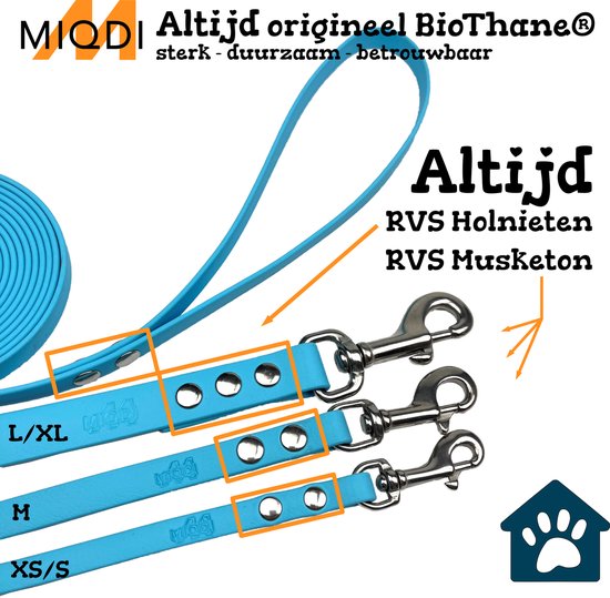 Laisse pour chien Miqdi BioThane - orange fluo - 13 mm de large - 2 mètres de long - avec poignée