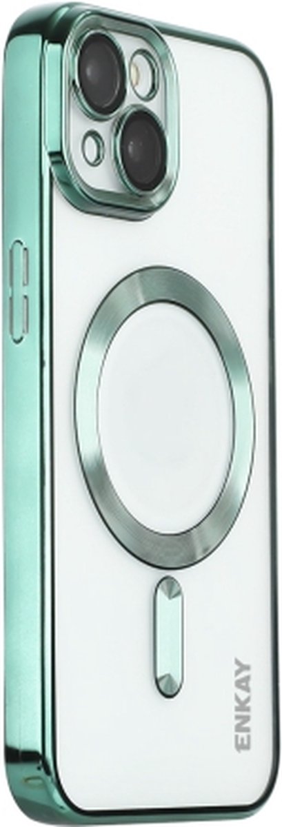 Hoesje Geschikt voor Apple iPhone 14 silicone Back cover met lenzbeschermer/magneet case Telefoonhoesje/transparant met Lichtgroen randen