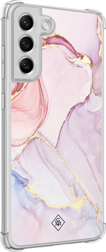 Coque antichoc Samsung Galaxy S21 FE - Marbre rose violet - Violet - Coque Rigide TPU Zwart - Marbre - Casimoda