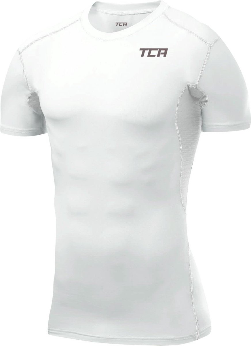 TCA Mannen HyperFusion Compressie Basislaag Top Korte Mouw Ondershirt - Wit, M