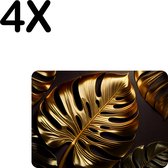 BWK Flexibele Placemat - Gouden Bladeren op Donkere Achtergrond - Set van 4 Placemats - 35x25 cm - PVC Doek - Afneembaar