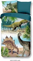 Good Morning - Dekbedovertrek - Dino - Dinosaurussen - Eenpersoons - 140x200/220 - 100% Katoen - Triceratops - Stegosaurus - T Rex - Diplodocus - Multi Kleur