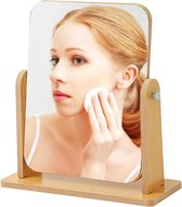 360 Graden Draaibaar Tafelblad Make-up Spiegel met Standaard, Houten Vanity Mirror Desktop Spiegel Houten Frame Cosmetische HD Spiegel voor Kantoor, Slaapkamer, Badkamer, Groot