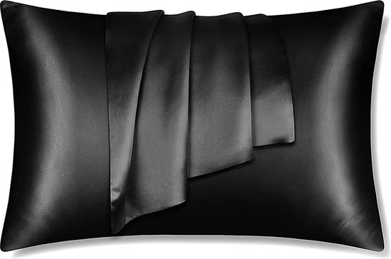 Afabs® Taie d'oreiller en satin noir 60 x 70 cm taille d'oreiller - Taie d'oreiller en satin noir / Taie d'oreiller en satin doux et soyeux