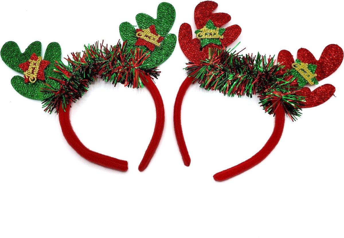 Gadgetpoint - Haarband - Diadeem - Kerst - Kerstman - Kerstboom - Kerst - Kerstmis - Christmas - Xmas - Set van 2 - Rendier Groen Rood