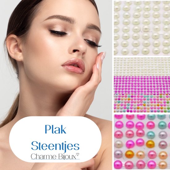 100 Plakoorbellen- Parel- Midden roze- Wit- Multi- 5 mm- Geen gaatjes- Charme Bijoux