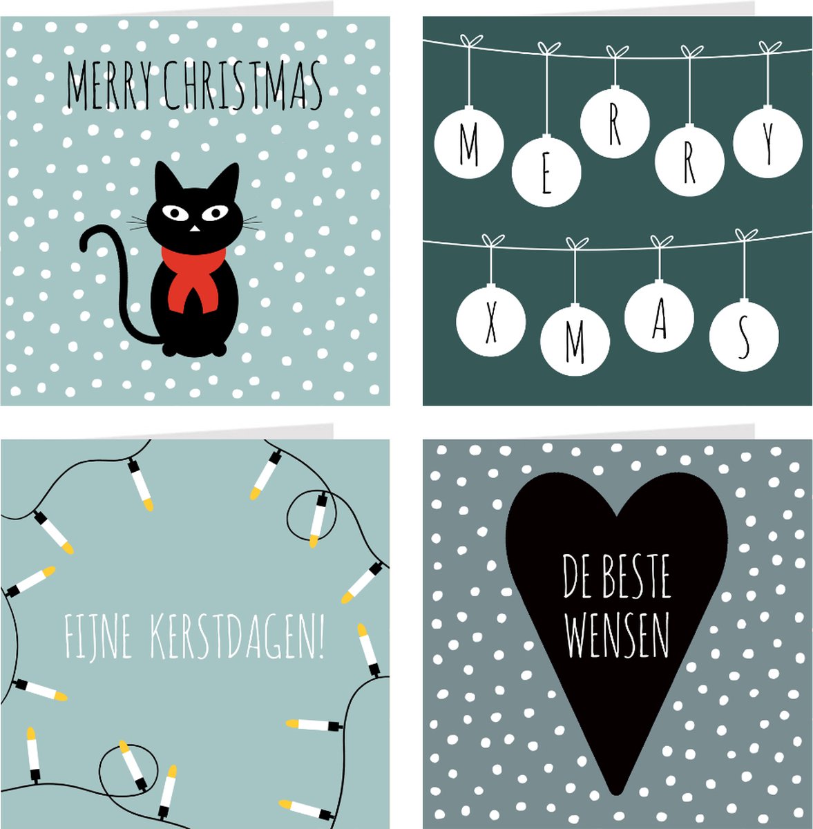 8 luxe kerstkaarten | HIPPE KERST | set kaarten met enveloppen | moderne kerstkaartjes
