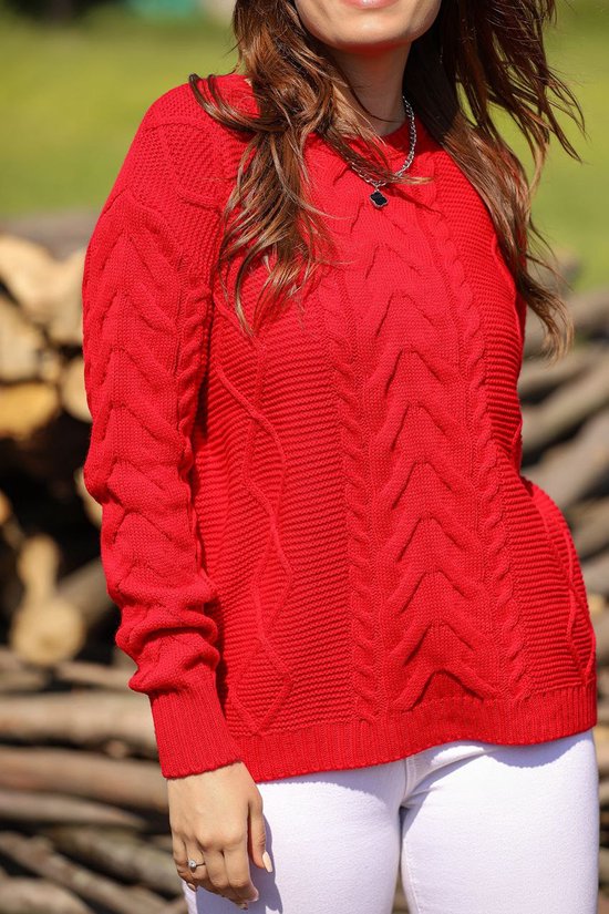 Gebreide dames trui ronde hals | Rood