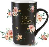 Tasse à café en céramique de 18 oz, tasse à boire personnalisée avec Fleurs d'amour, avec poignée, meilleur ami