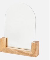 Spiegel - Op mangohouten voet - 19x4x25cm - Lichtbruine houder