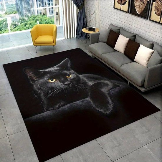 Vloerkleed kat - zwarte kat - poes - anti-slip - tapijt - keukenkleed - salontafel kleed - woonkamer - slaapkamer - 120 x 160 cm