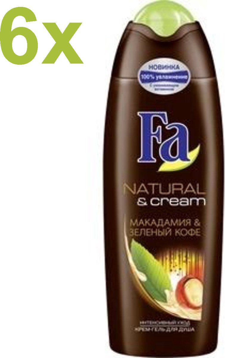 Goedkoopste Fa - Natural & Cream - Macadamia & Green Coffee - Douchecrème - 6x 250 ml - Voordeelverpakking