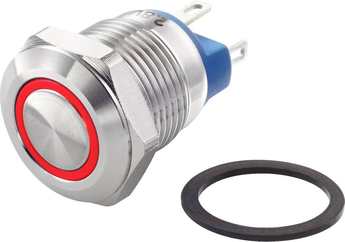 TRU COMPONENTS TC-7494652 TC-GQ12-AF-10E/J/R/12V/S Vandalismebestendige druktoets 48 V/DC 2 A 1x uit/(aan) Moment Rood
