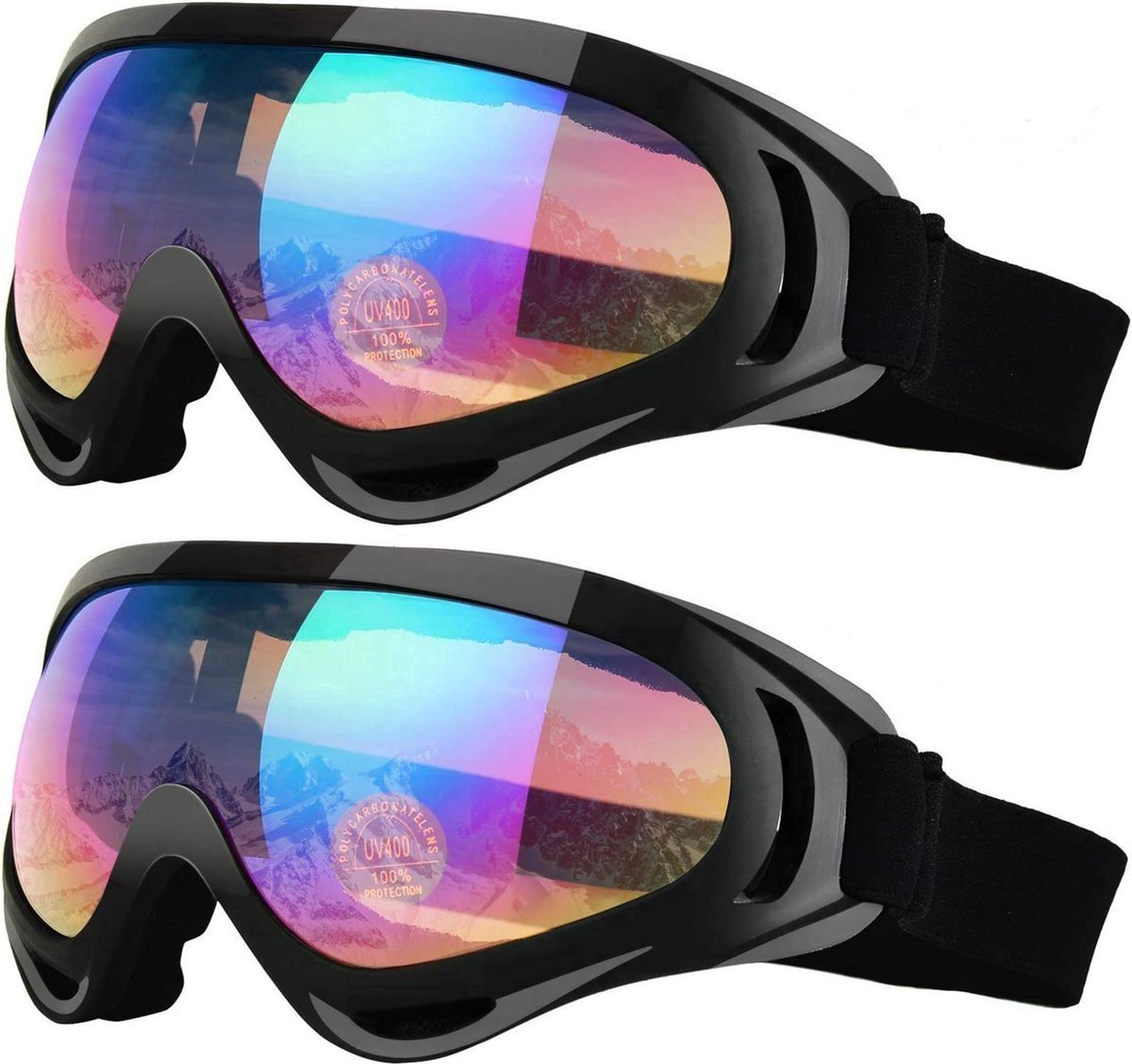 Velox 2 Stuks Skibril met Hoes, Snowboardbril Anti-Condens, Sneeuwbril voor Mannen Vrouwen en jongeren, 100% UV-bescherming