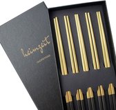 Eetstokjes van hoogwaardig roestvrij staal 18/10 - kleur: zwart-goud - stijlvol design - 5 personen - 10-delig - de chopsticks zijn vaatwasmachinebestendig