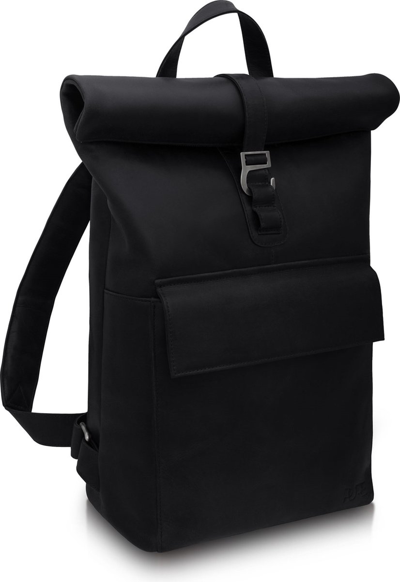 PURE Studios POLIS - Leren rolltop rugzak met 15,6 inch laptopvak - Chocolate