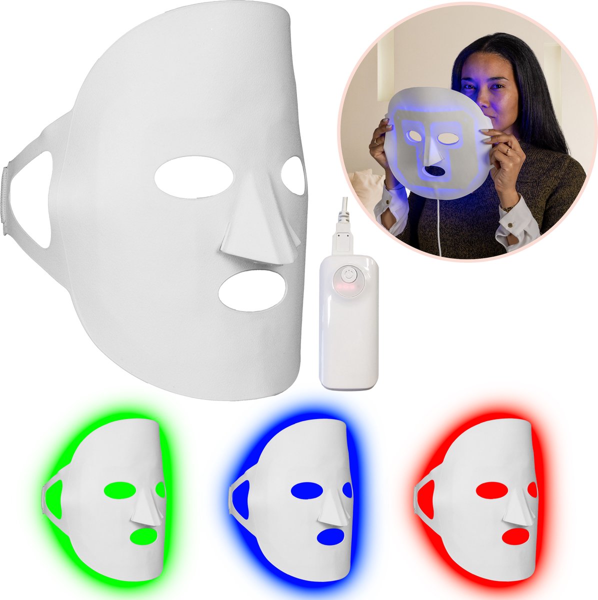 PeachBeauty LED Gezichtsmasker - Lichttherapie - LED masker Huidverzorging - 3 Kleuren - Wit