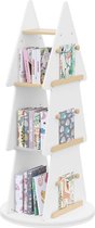 BukkitBow - Boekenkast voor Kinderen - Kinderboekenkast met 360° Draaibare Plank - Kerstboom / Boomvorm - met 4 Planken en Ophanghaken - Wit/Bruin Hout