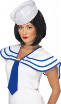 Carnaval verkleed Matrozen hoedje - wit/blauw - met matrozen kraag - volwassenen - accessoires set
