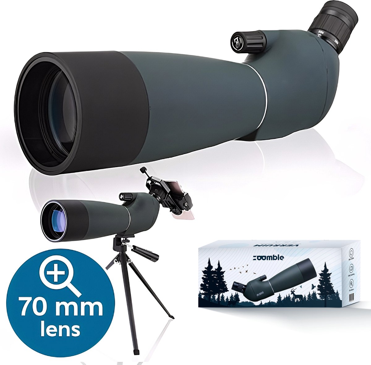 Zoomble® Spotting Scope - 25x75 Zoom - Met Draagzak, Tripod & Telefoonhouder - Incl. E-book - 70 mm Lens - Voor Vogelspotten, Natuur, Outdoor & Jagen - Monoculair - Statief - Monokijker