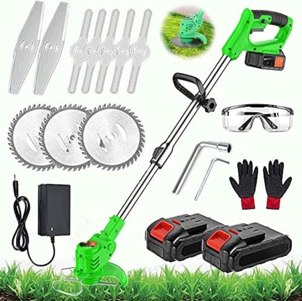 Boosmaaier accu Boosmaaier electrisch Bosmaaier elektrisch Batterij en oplader 650W 21V elektrische bosmaaier 30cm Groen