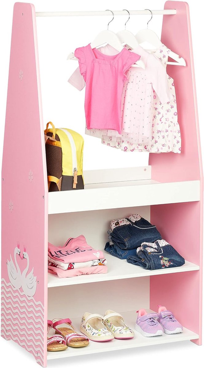kledingrek kinderen, HxBxD: 120 x 60 x 40 cm, kledingroede, 3 vakken, garderobe kinderkamer, kapstok, roze/wit